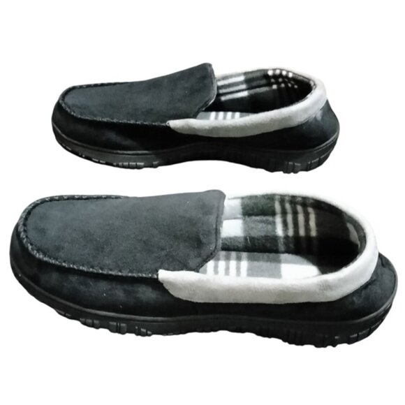 Lulex Mens Size 11M Slippers Moccasins Classic Black Microsuede Gel Memory Foam - Picture 5 of 10